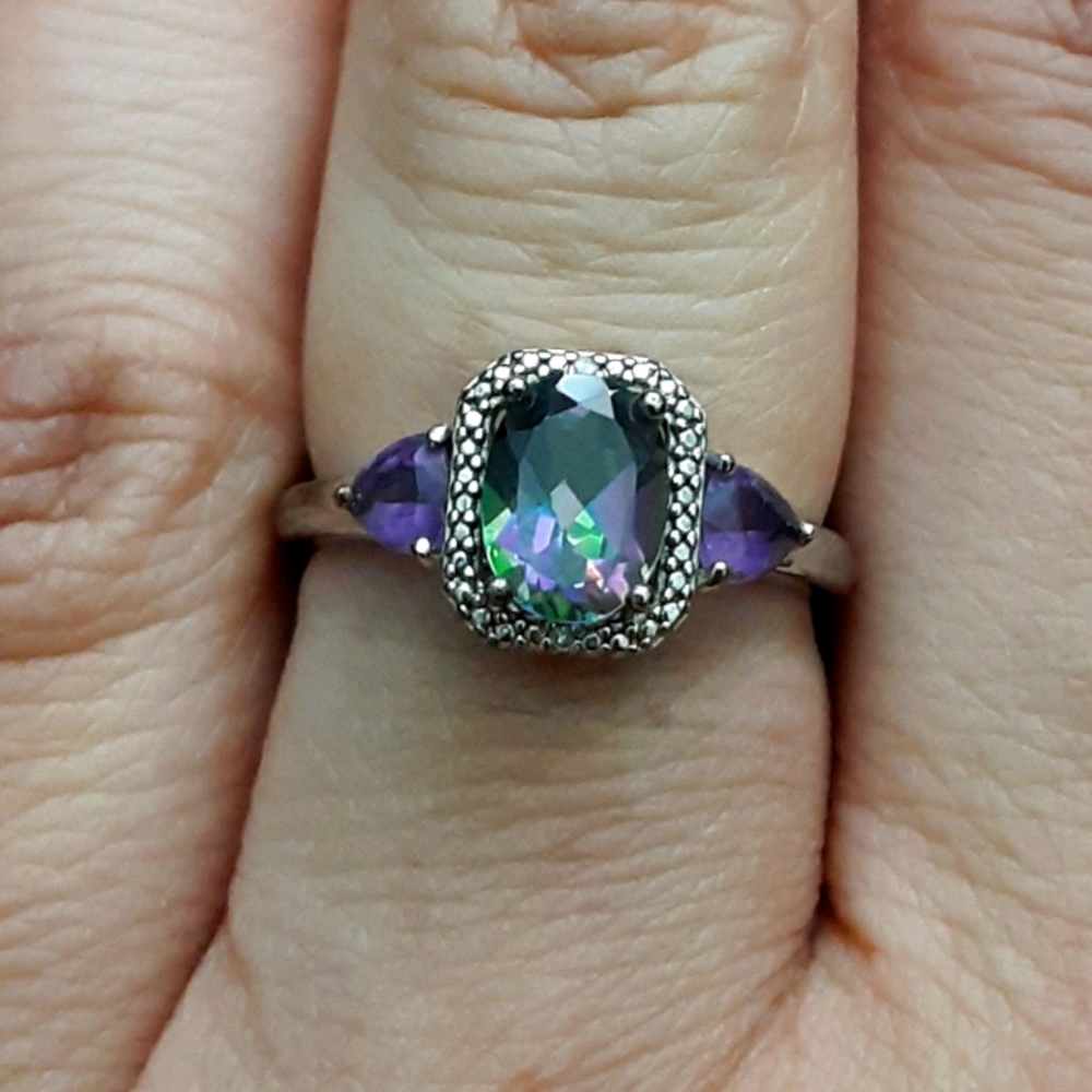 Mystic topaz, amethyst & diamond accent ring